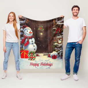 Couverture Polaire Snowman Vintage Noël Scène Fleece Blanket