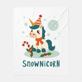 Couverture Polaire Snownicorn Licorne Mignonne Bonhomme de Neige Noël