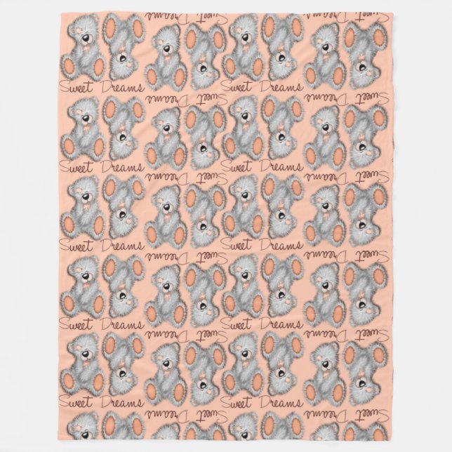 Couverture Polaire Snuggle Sweet Dreams Teddy-peach-jaune (Devant)