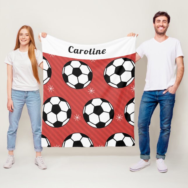 Couverture Polaire Soccer Ball Neige Rouge Festif Vibrant Personnalis (En situation)