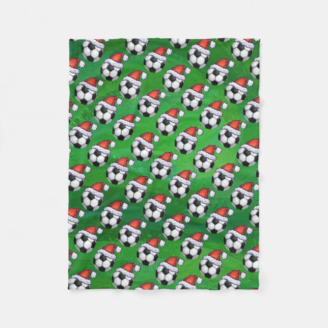 Couverture Polaire Soccer Ball Santa Hat Motif sur Vert (Devant)