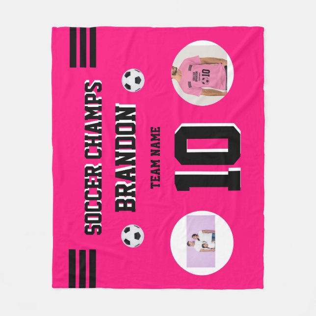 Couverture Polaire soccer Fleece Blanket photos fuchia personnalisées (Devant)