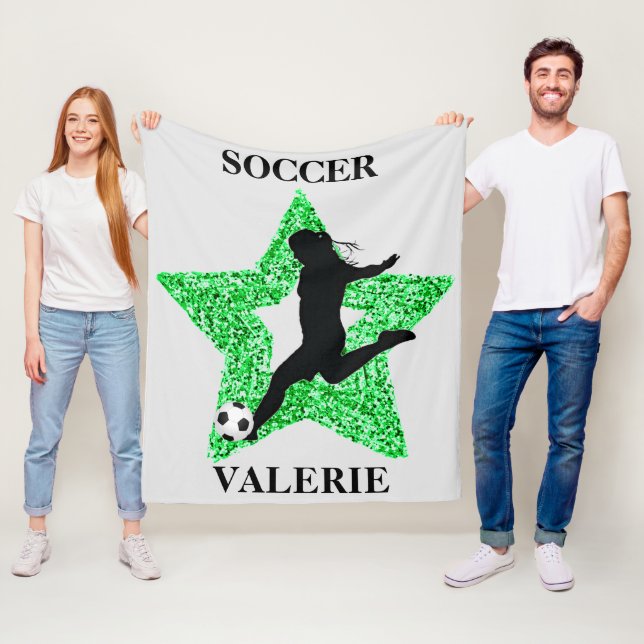 Couverture Polaire Soccer Superstar Blanche polaire avec nom (En situation)