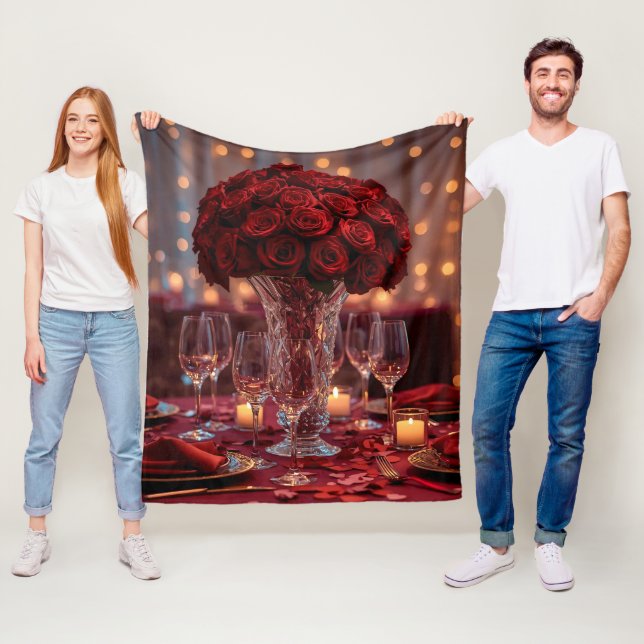 Couverture Polaire Soft Red Rose Cozy Valentine Romantic Warm Blanket (En situation)
