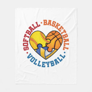 Couverture Polaire Softball Basketball Volleyball Coeur Trois Sports