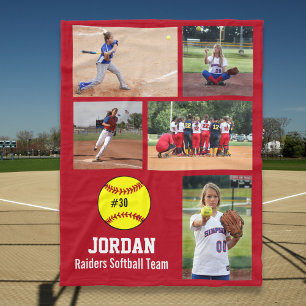 Couverture Polaire Softball personnalisé 5 Photo Collage Nom d'équipe