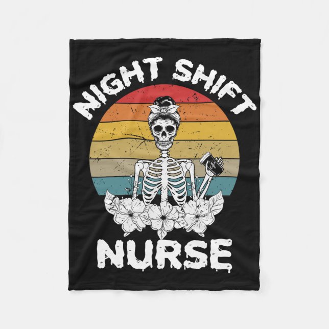 Couverture Polaire Soirée amusante Shift Nurse Skeleton Halloween Rn  (Devant)