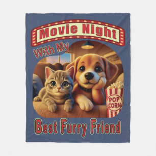 Couverture Polaire Soirée Cinéma - Meilleur Ami à Fourrure - Chat et 