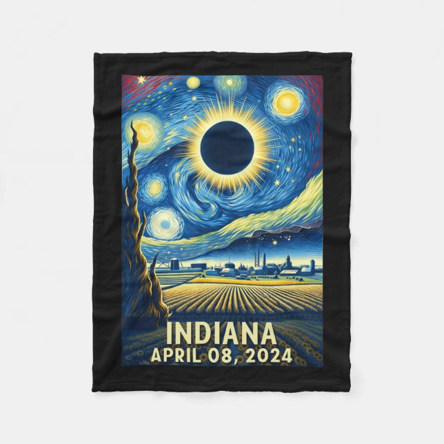 Couverture Polaire Solar Eclipse 2024 Indiana Starry Night (Devant)