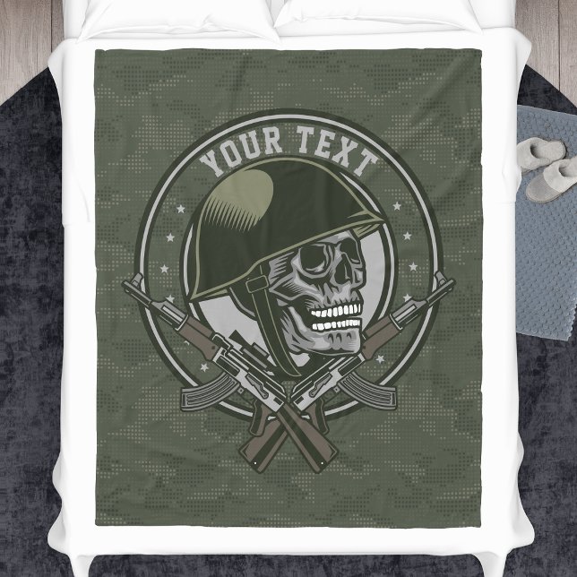 Couverture Polaire Soldat de Camo militaire personnalisé : crâne et a (Créateur téléchargé)