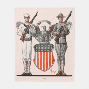 Couverture Polaire Soldat, marin et bouclier américain