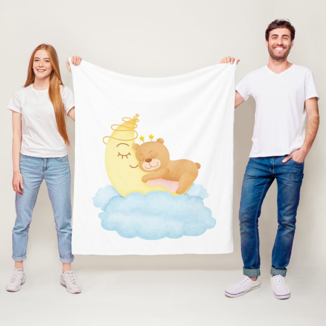 Couverture Polaire Sommeil mignon d'ours sur la lune (En situation)