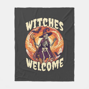 Couverture Polaire Sorcières Bienvenue Halloween Squelette Sorcière B