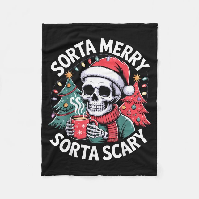 Couverture Polaire Sorta Merry Sorta Y Skeleton With Santa Hat  (Devant)
