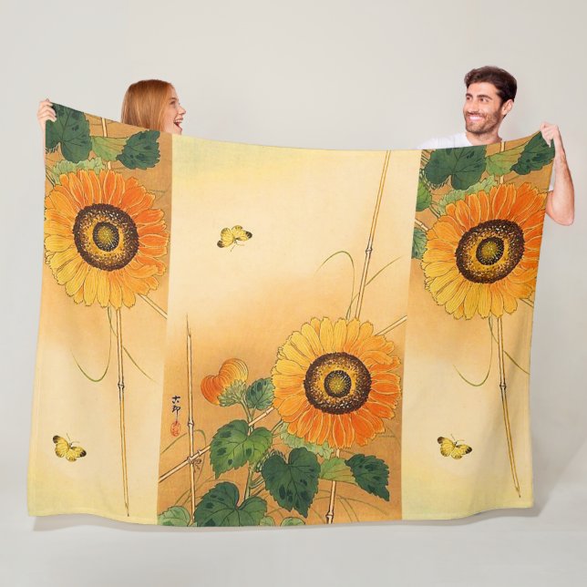 Couverture Polaire SOUFFLE, BOUTEILLE, FEUILLE VERT Floral japonais (En situation)