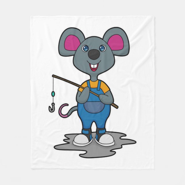 Couverture Polaire Souris comme Fisher avec une baguette de pêche (Devant)