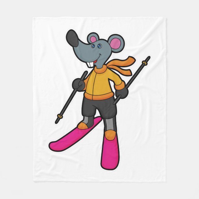 Couverture Polaire Souris comme skieur avec ski (Devant)