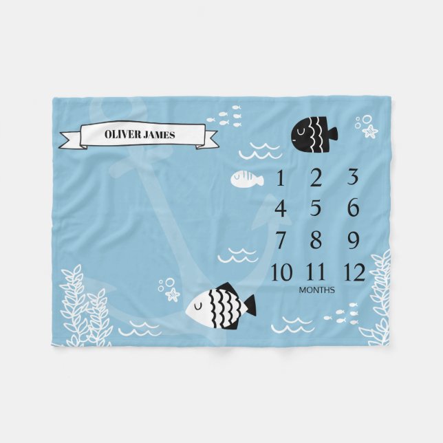 Couverture Polaire Sous la mer Baby Milestone (Devant (Horizontal))
