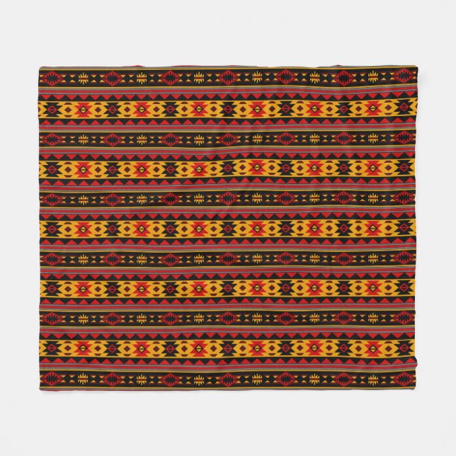 Couverture Polaire Southwest Design Red Black Gold Tribal Motif (Devant (Horizontal))