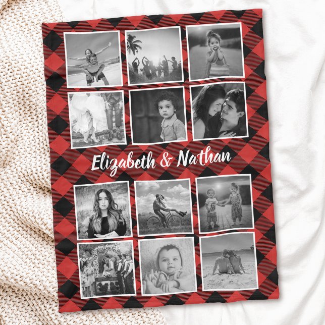 Couverture Polaire Souvenirs Photo Collage Buffalo Plaid Lumberjack (Créateur téléchargé)