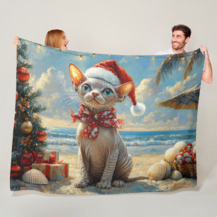 Couverture Polaire Sphynx Chat Noël Plage Vintage