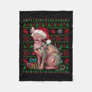 Couverture Polaire Sphynx Chat Xmas Lights Vilant Santa Hat Sphynx Ch