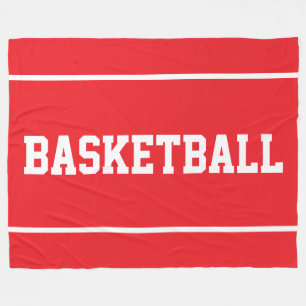 Couverture Polaire Sport BASKETBALL Text Blanc Bandes Sur Fond Rouge 