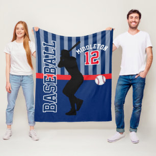 Couverture Polaire Sport de base-ball en bleu-foncé et rouge