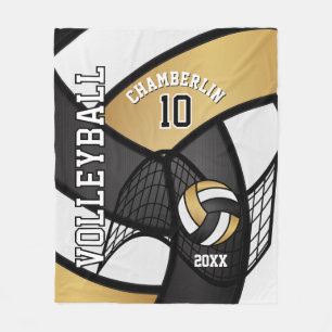 Couverture Polaire Sport de volley-ball en or, noir et blanc