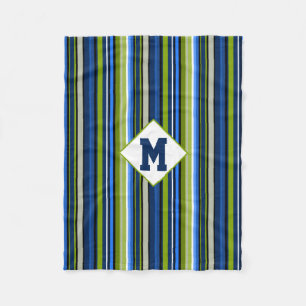 Couverture Polaire Sporty Blue Green Stripe Monogram Blanche polaire