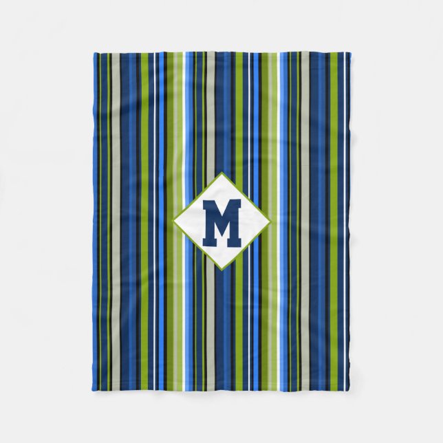 Couverture Polaire Sporty Blue Green Stripe Monogram Blanche polaire (Devant)
