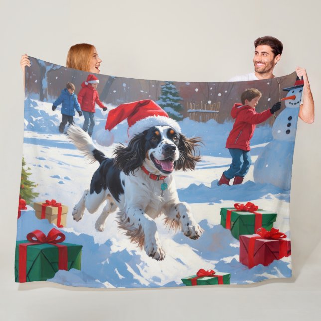 Couverture Polaire Springer Spaniel coule la neige avec le Casquette  (En situation)
