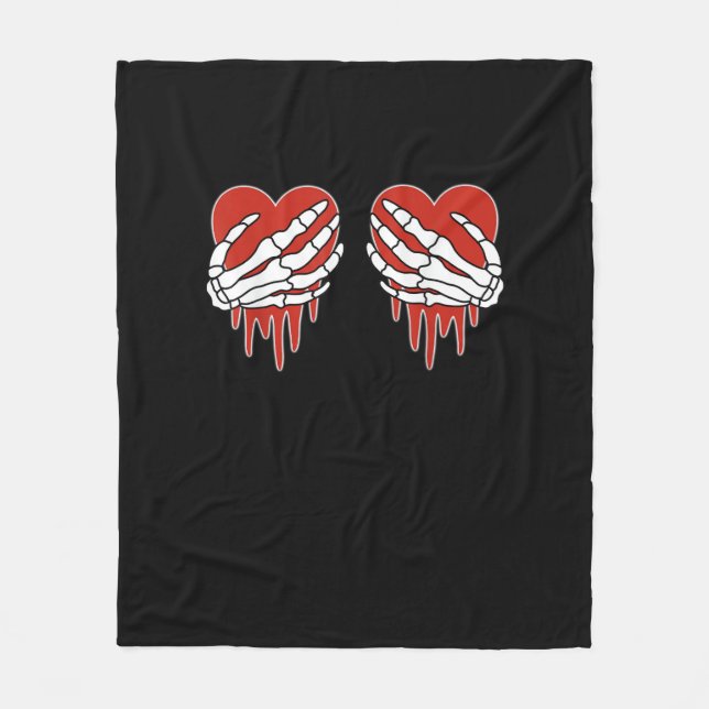 Couverture Polaire Squelette anti-Valentin mains coeur Goth (Devant)