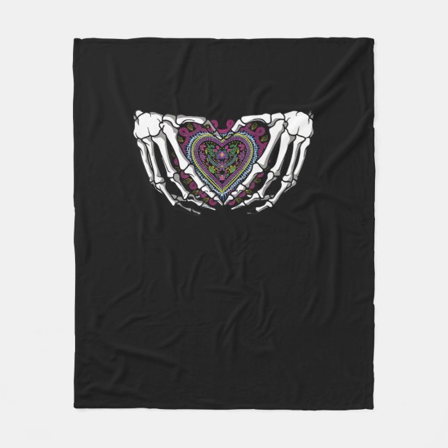 Couverture Polaire Squelette Coeur Mains Muertos Mexicain Jour De La  (Devant)