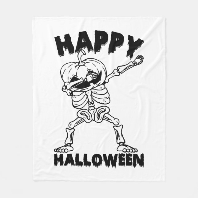 Couverture Polaire Squelette d'Halloween avec Citrouille - Bonne Hall (Devant)