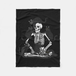 Couverture Polaire Squelette effrayant avec maillot de chats noirs Cr