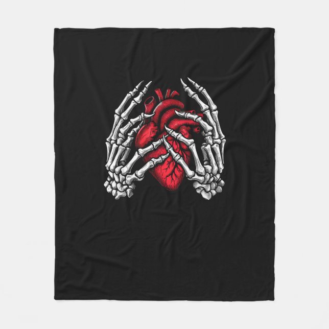 Couverture Polaire Squelette Mains tenant Coeur Halloween Costume (Devant)