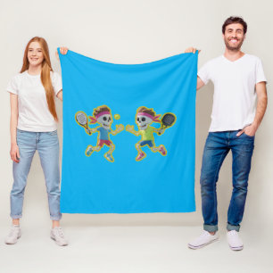 Couverture Polaire Squelettes de dessin animé drôles jouant au padel 