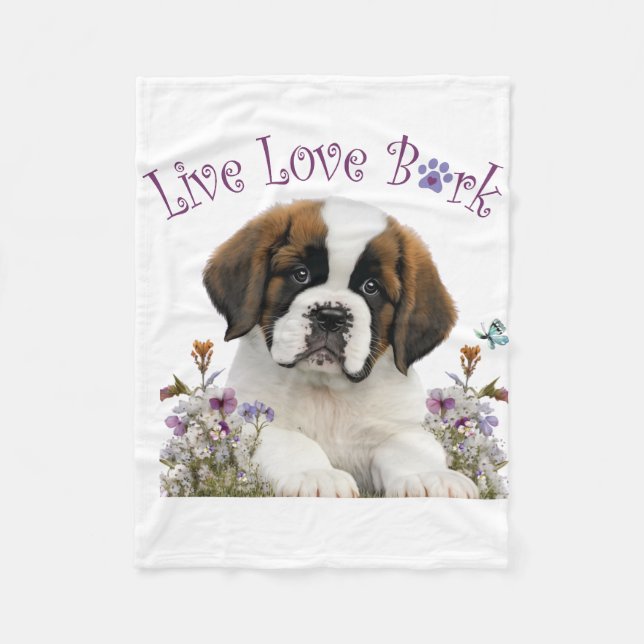 Couverture Polaire St. Bernard Chien Maman Floral (Devant)