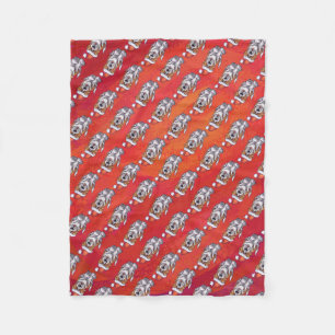 Couverture Polaire St Bernard en Motif Casquette sur rouge