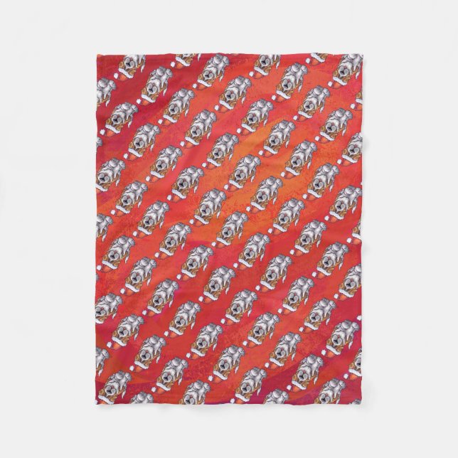Couverture Polaire St Bernard en Motif Casquette sur rouge (Devant)