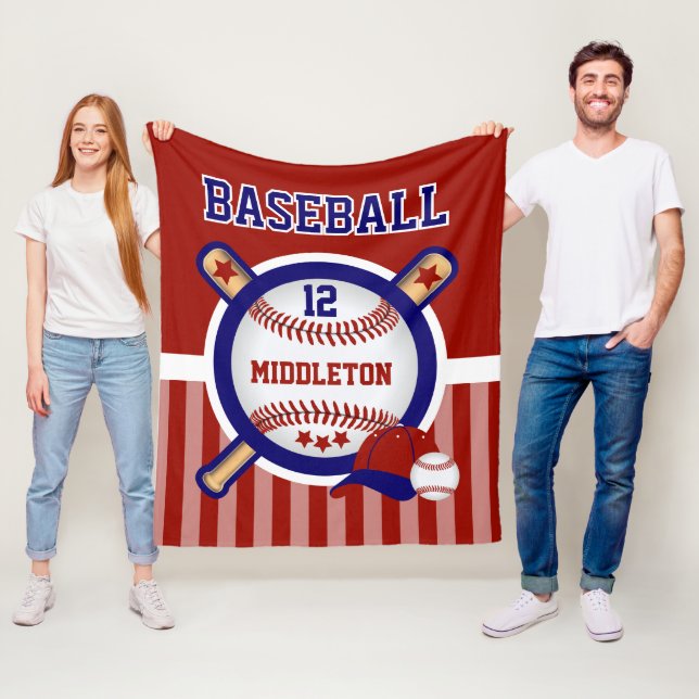 Couverture Polaire Star du baseball en rouge foncé et bleu (En situation)