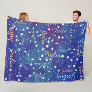 Couverture Polaire Stars Blue Hues Sky avec son nom partout