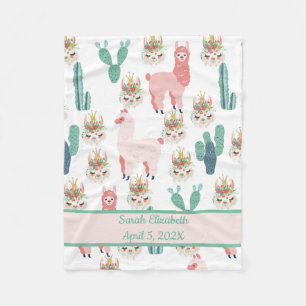 Couverture Polaire Statistiques Bébé Cute Rose Llama et Green Cactus 