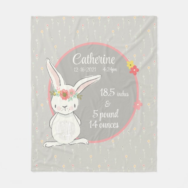 Couverture Polaire Statistiques de naissance avec petit lapin (Devant)