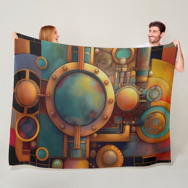 Couverture Polaire Steampunk Industrial Geometry Art (En situation)