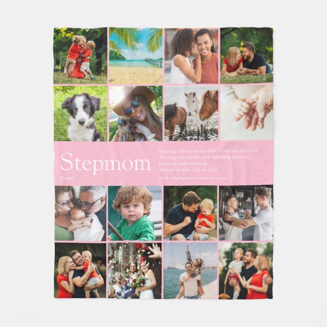 Couverture Polaire Stepmere Bonus Maman Définition Collage Photo Rose (Devant)