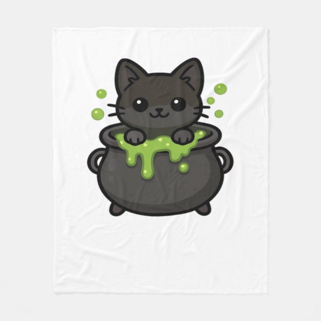 Couverture Polaire Sticker Chat Halloween mignonne - Casquette sorciè (Devant)