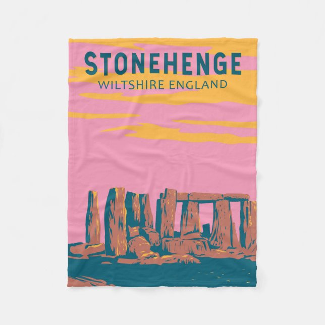 Couverture Polaire Stonehenge Art Retro Illustration (Devant)