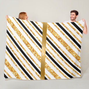 Couverture Polaire Stripes Gold Parties scintillant Black Boho Popula